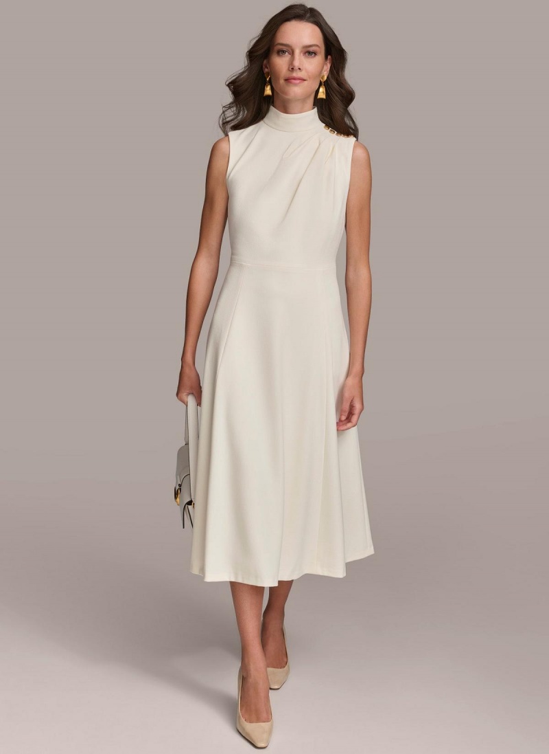 Donna Karan Mock Neck Midi Dress Cream | NZ_DK99097