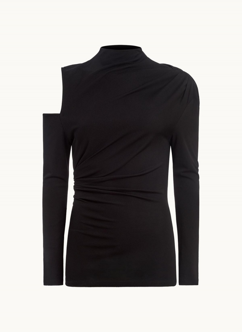 Donna Karan Mock Neck With Cold Shoulder Sweaters and Tops Black | NZ_DK87359