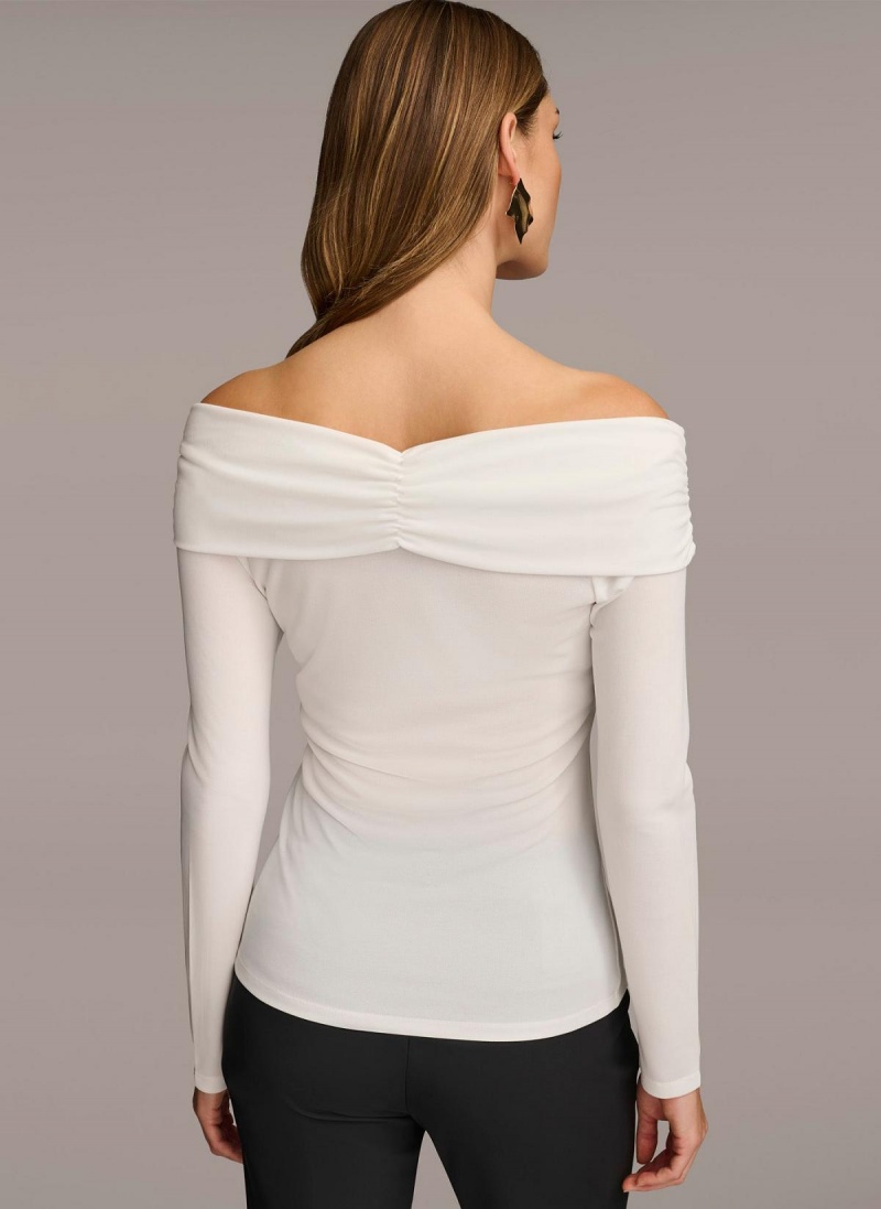 Donna Karan Off Shoulder Wrap Sweaters and Tops Cream | NZ_DK34328