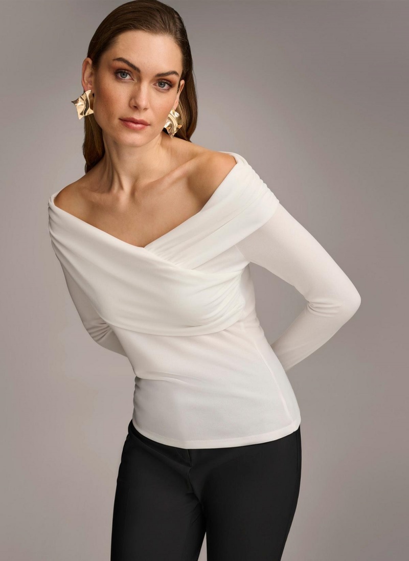 Donna Karan Off Shoulder Wrap Sweaters and Tops Cream | NZ_DK34328