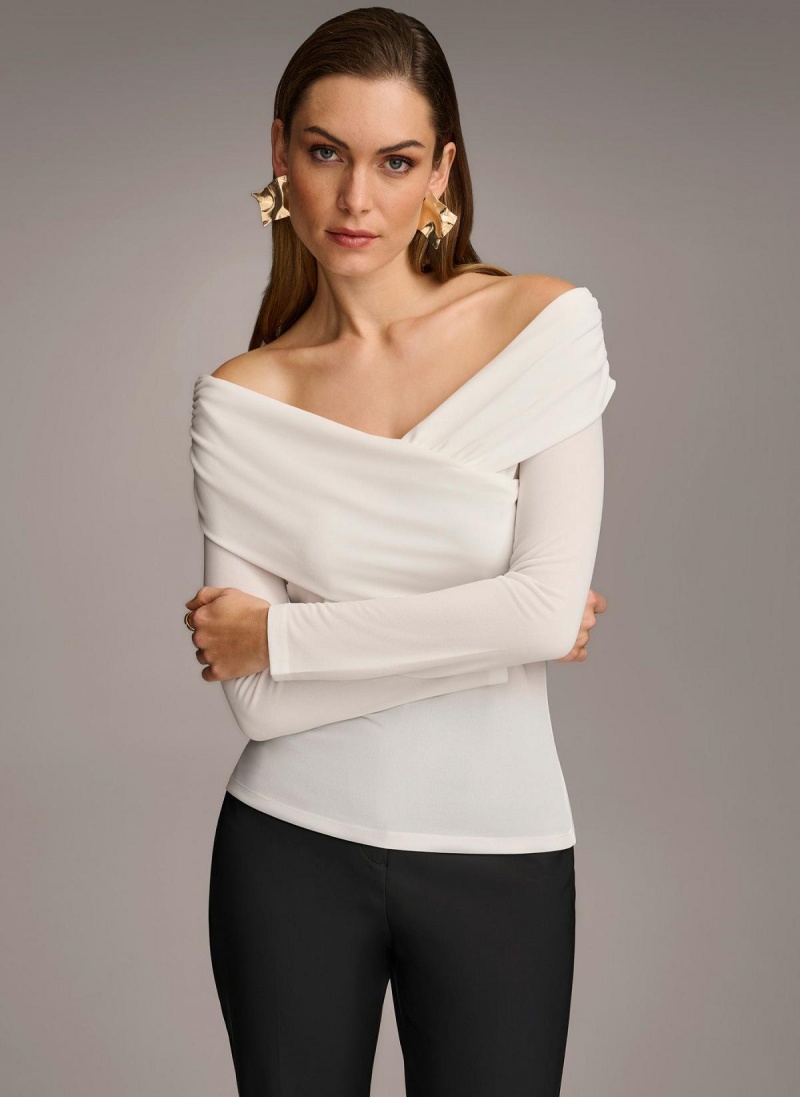 Donna Karan Off Shoulder Wrap Sweaters and Tops Cream | NZ_DK34328