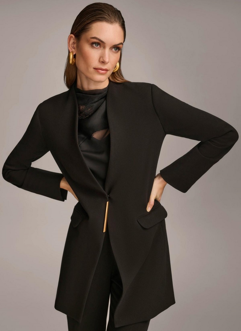 Donna Karan One Button Collarless Topper Jacket Black | NZ_DK59051