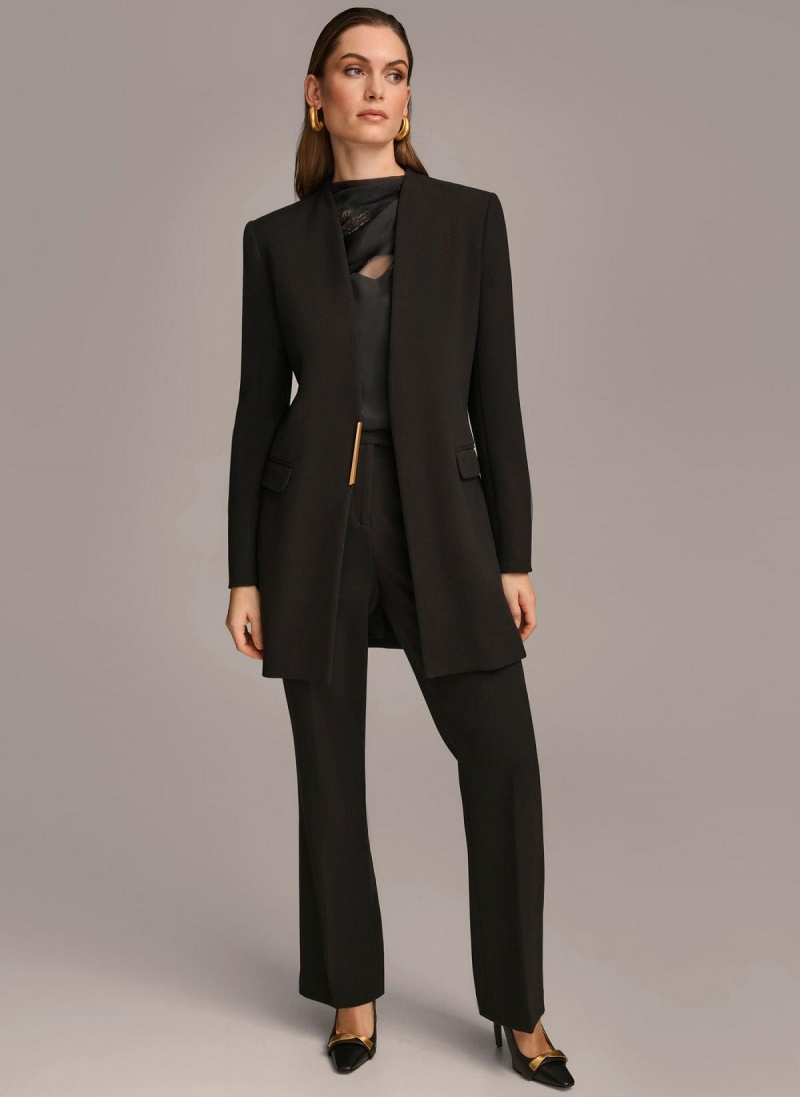 Donna Karan One Button Collarless Topper Jacket Black | NZ_DK59051