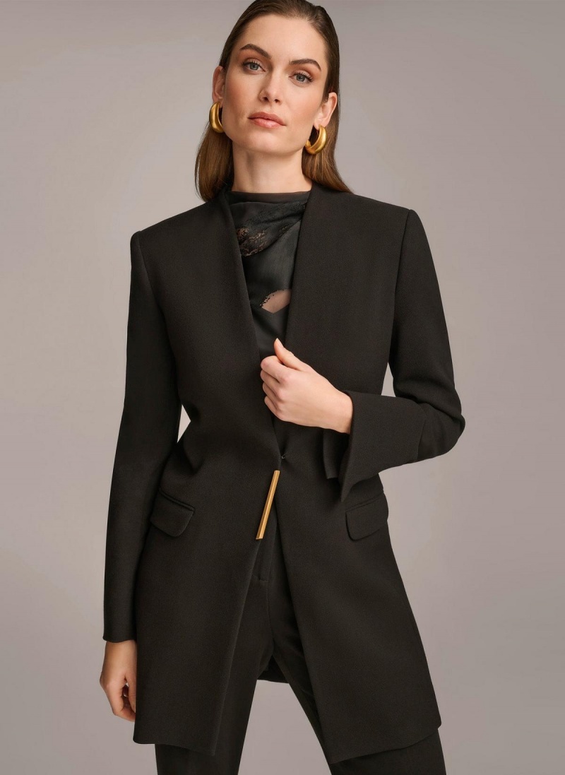 Donna Karan One Button Collarless Topper Jacket Black | NZ_DK59051