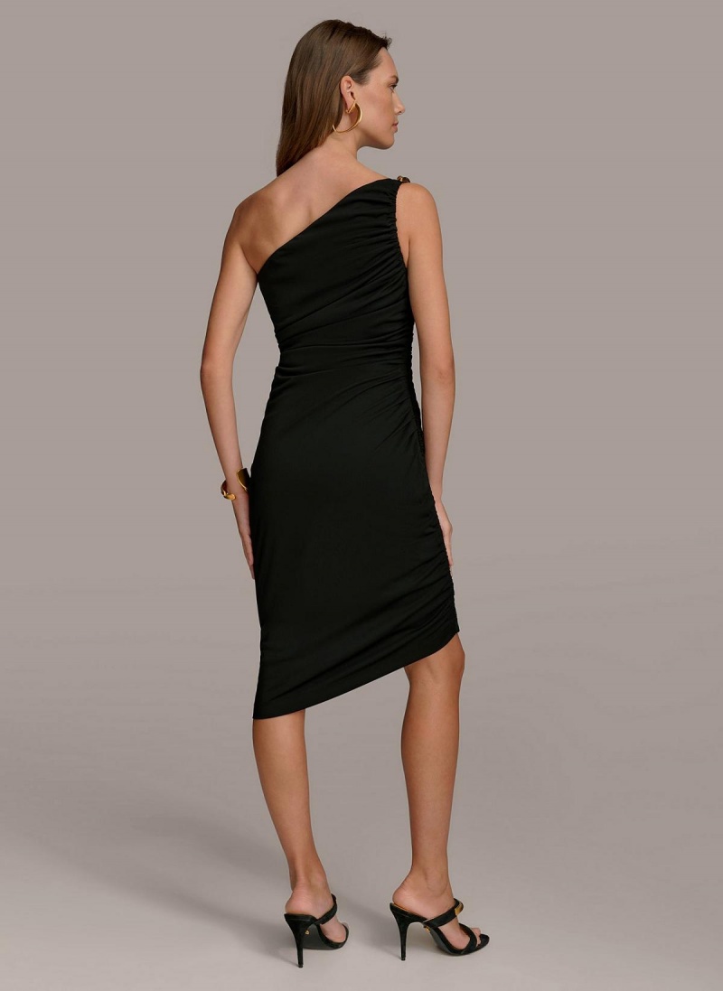 Donna Karan One Shoulder Ruched Dress Black | NZ_DK42655