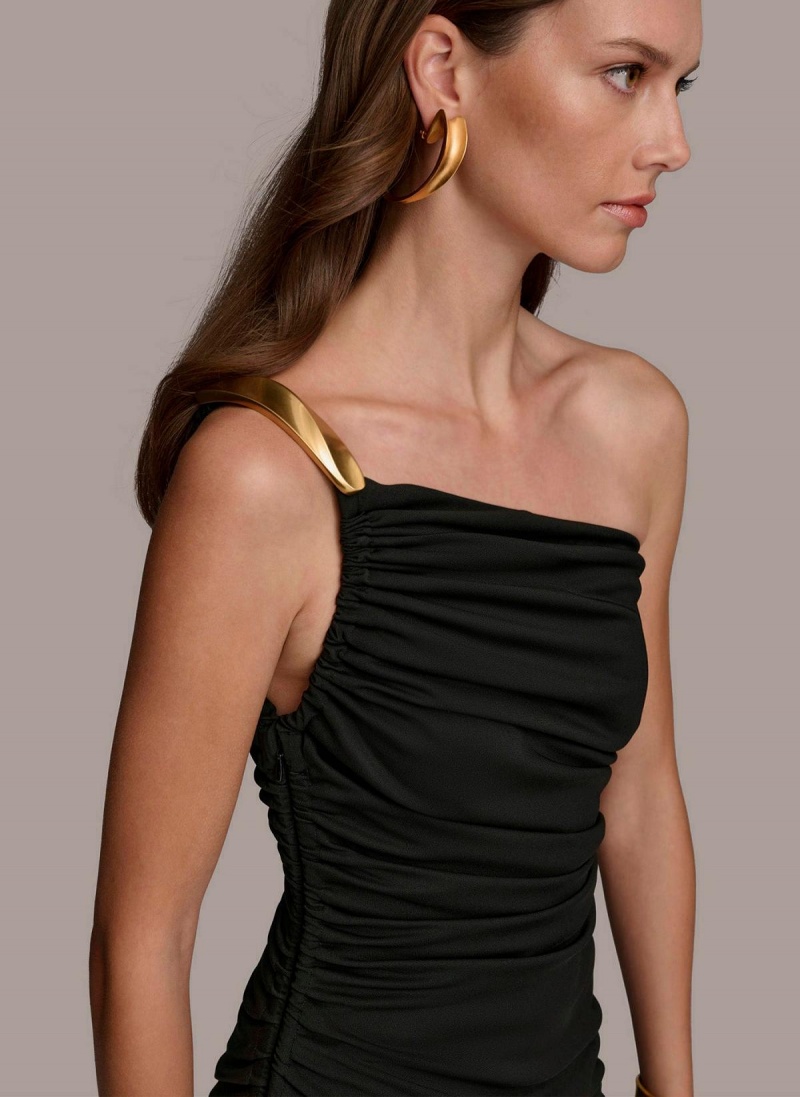 Donna Karan One Shoulder Ruched Dress Black | NZ_DK42655