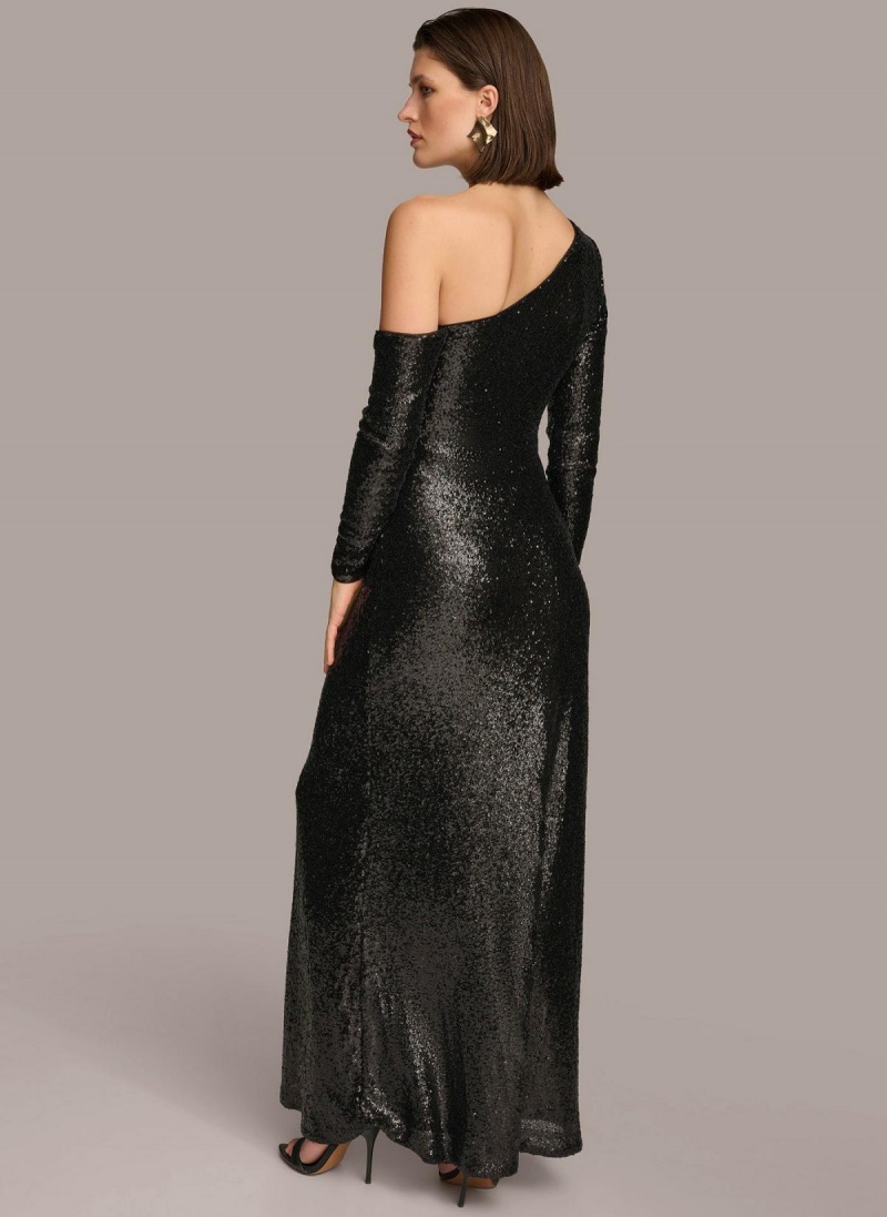 Donna Karan One Shoulder Sequin Dress Black | NZ_DK63784