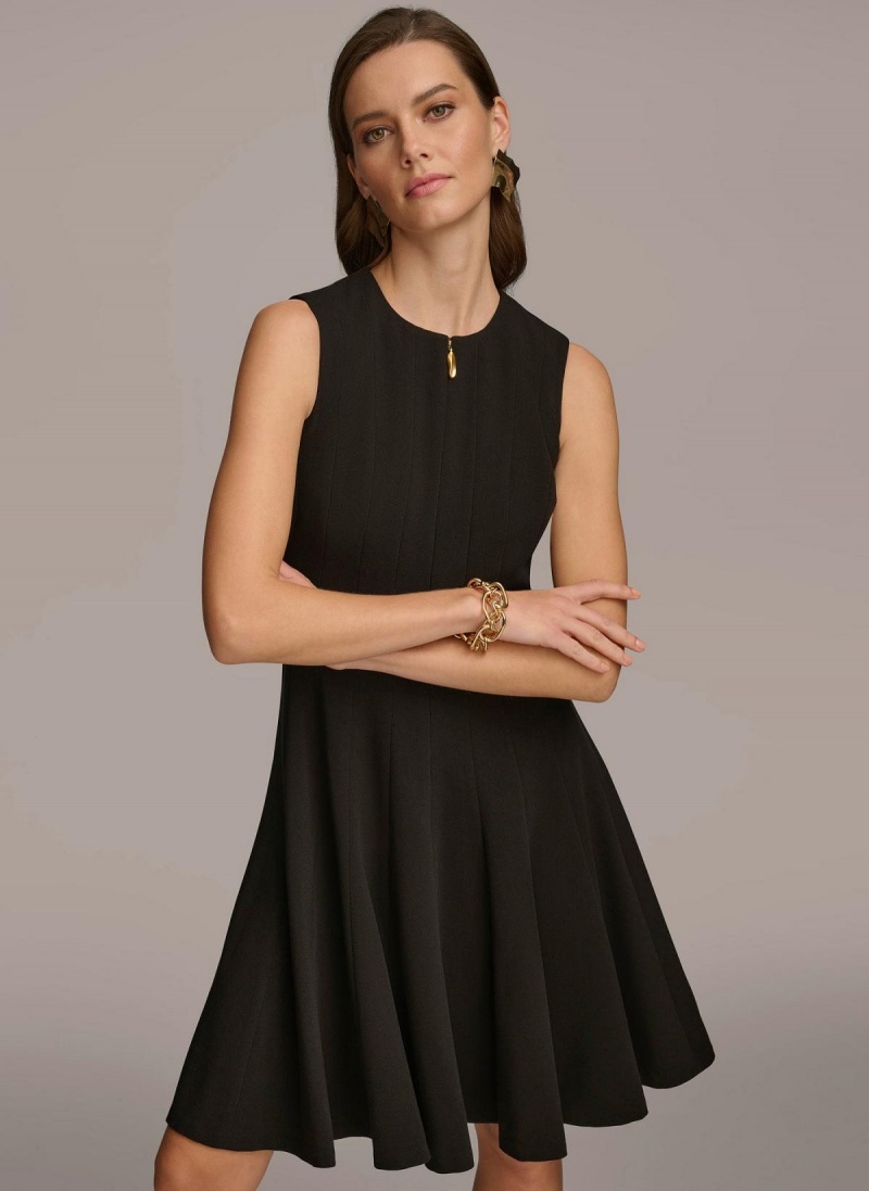 Donna Karan Pleated Skirt Dress Black | NZ_DK13371