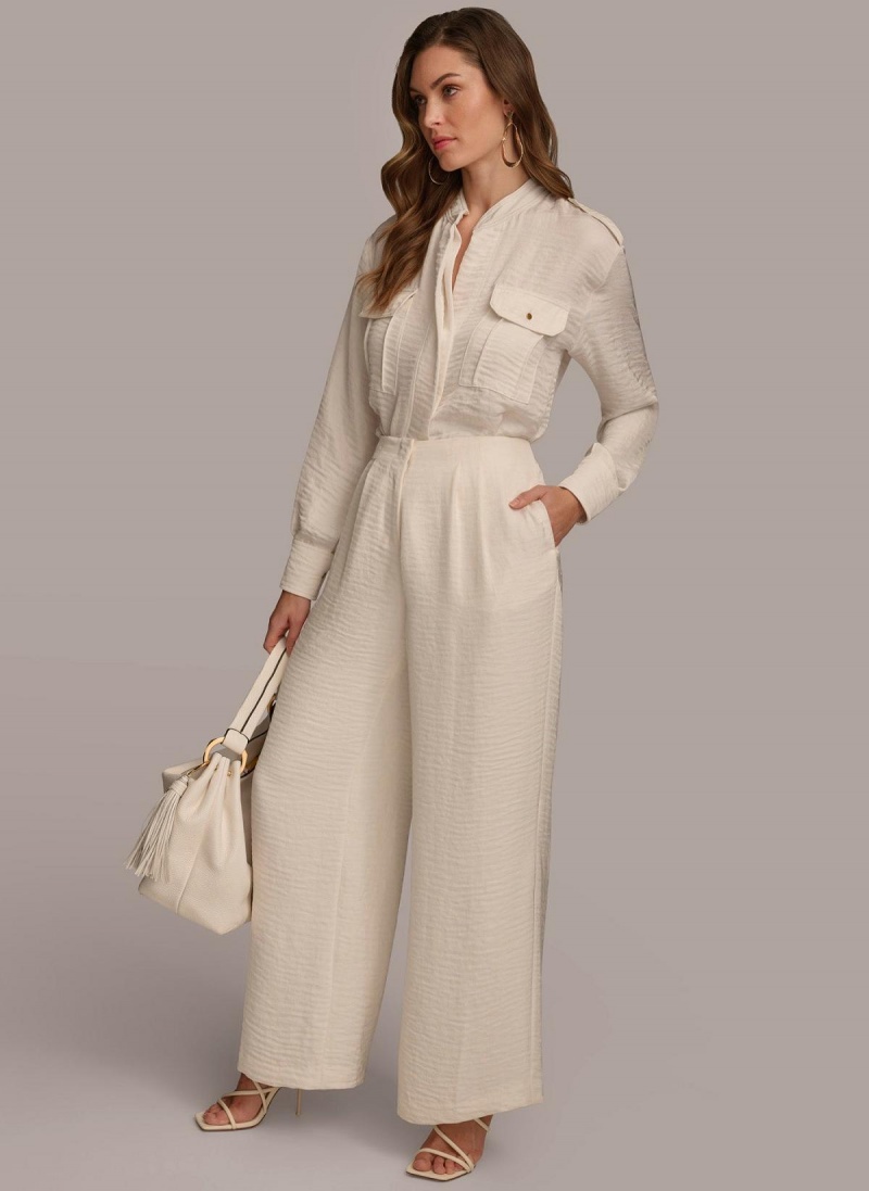 Donna Karan Pleated Wide Leg Pants Cream | NZ_DK32105