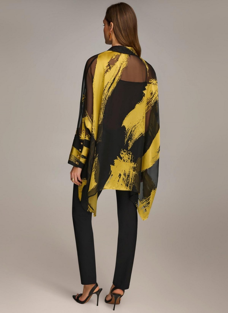 Donna Karan Print Collared Tunic Sweaters and Tops Black | NZ_DK81912