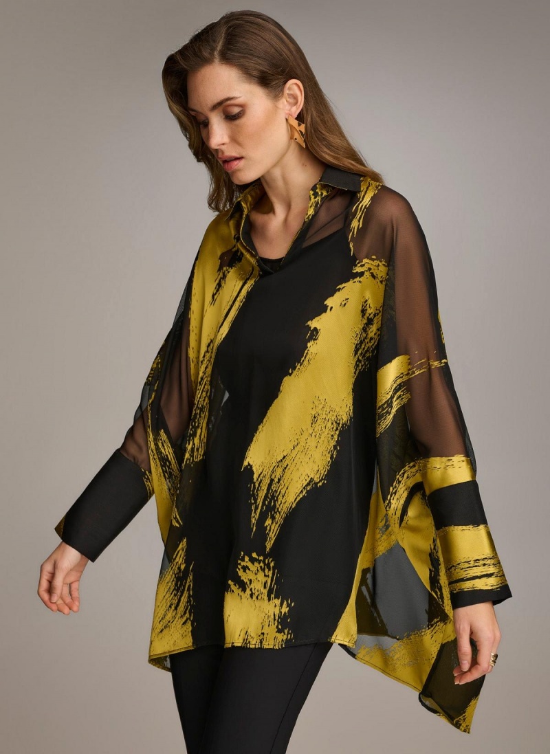 Donna Karan Print Collared Tunic Sweaters and Tops Black | NZ_DK81912