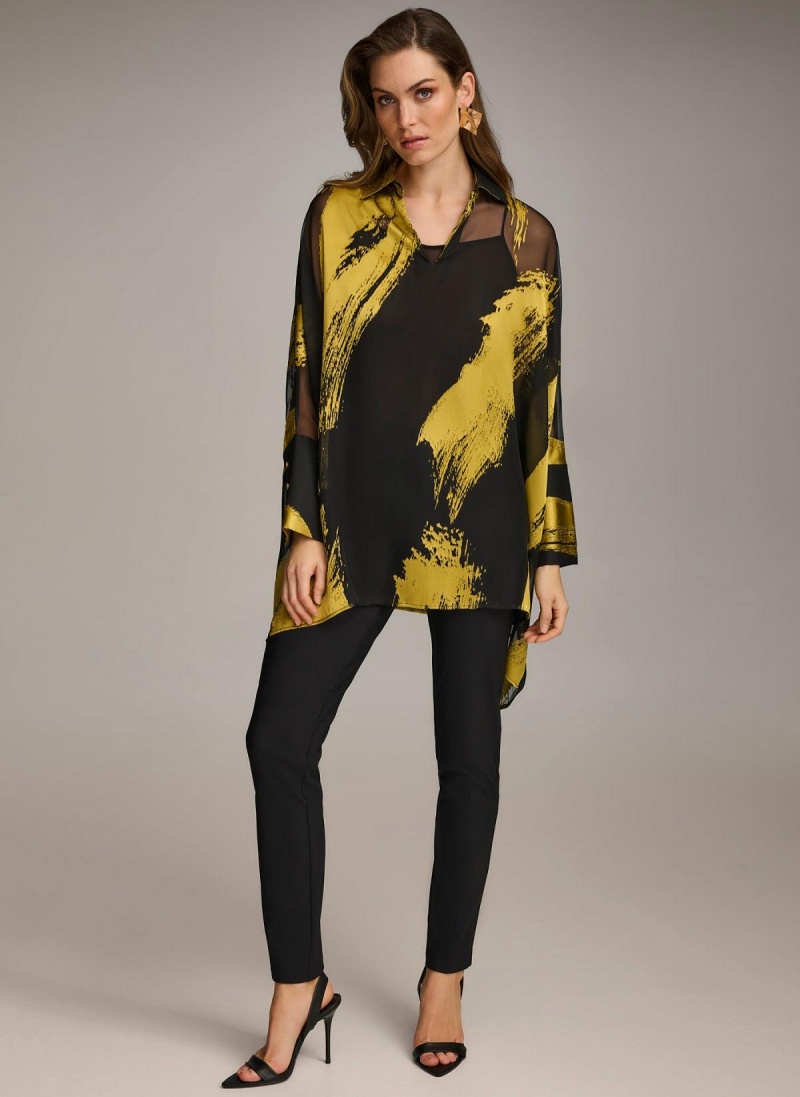 Donna Karan Print Collared Tunic Sweaters and Tops Black | NZ_DK81912