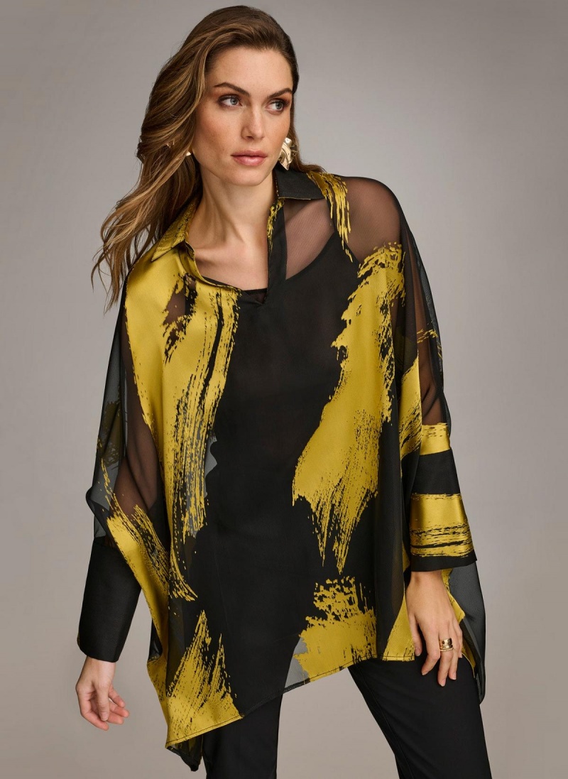 Donna Karan Print Collared Tunic Sweaters and Tops Black | NZ_DK81912