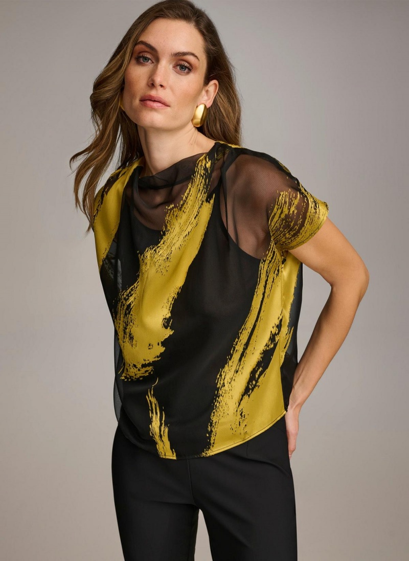 Donna Karan Print Cowl Neck Sweaters and Tops Black | NZ_DK52974