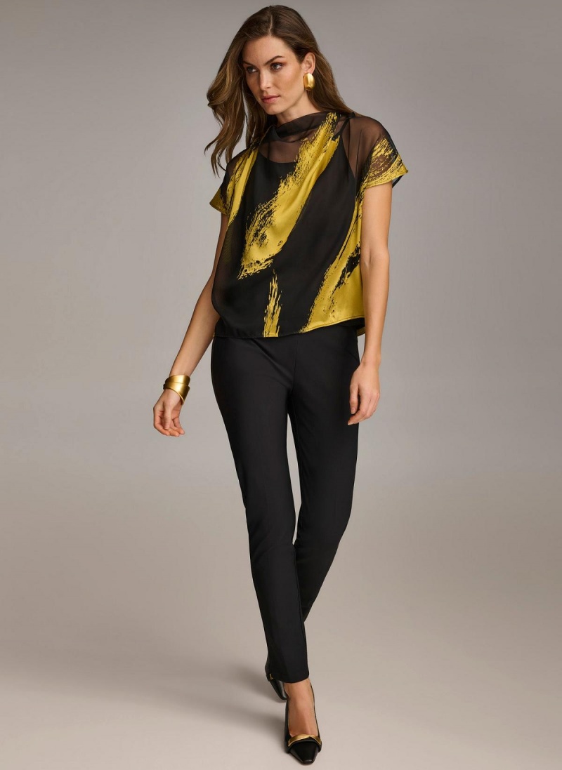 Donna Karan Print Cowl Neck Sweaters and Tops Black | NZ_DK52974