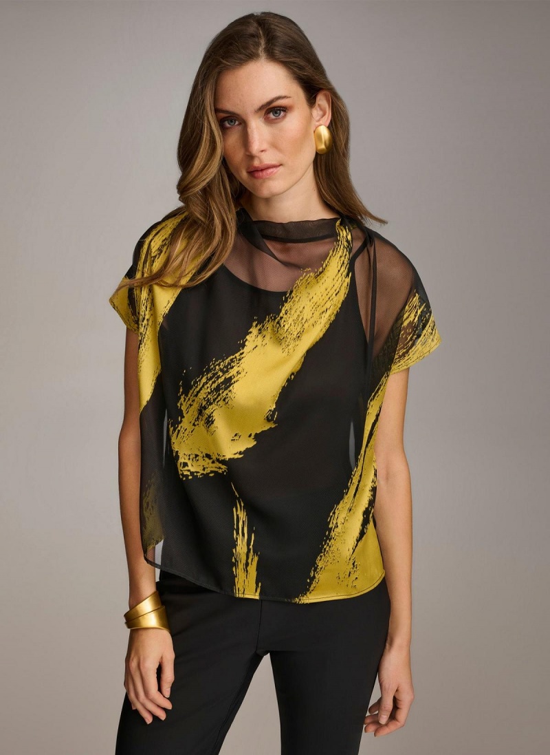 Donna Karan Print Cowl Neck Sweaters and Tops Black | NZ_DK52974