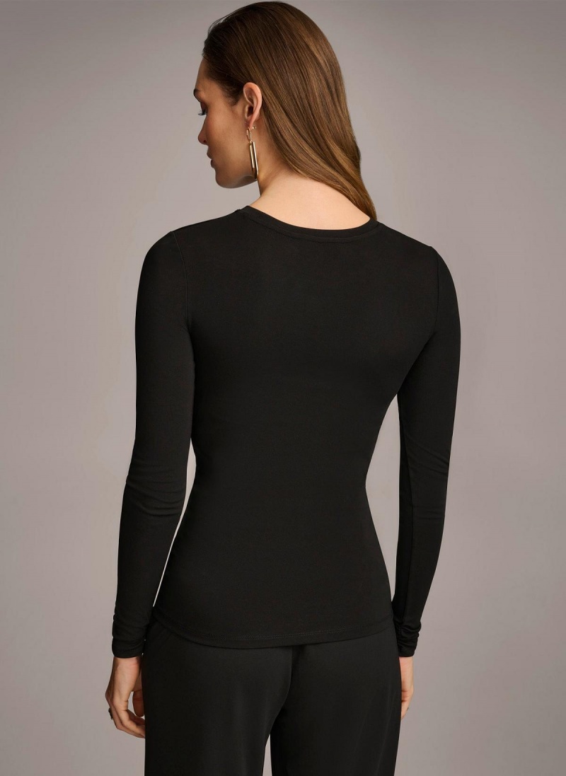 Donna Karan Ruched Detail Sweaters and Tops Black | NZ_DK90856