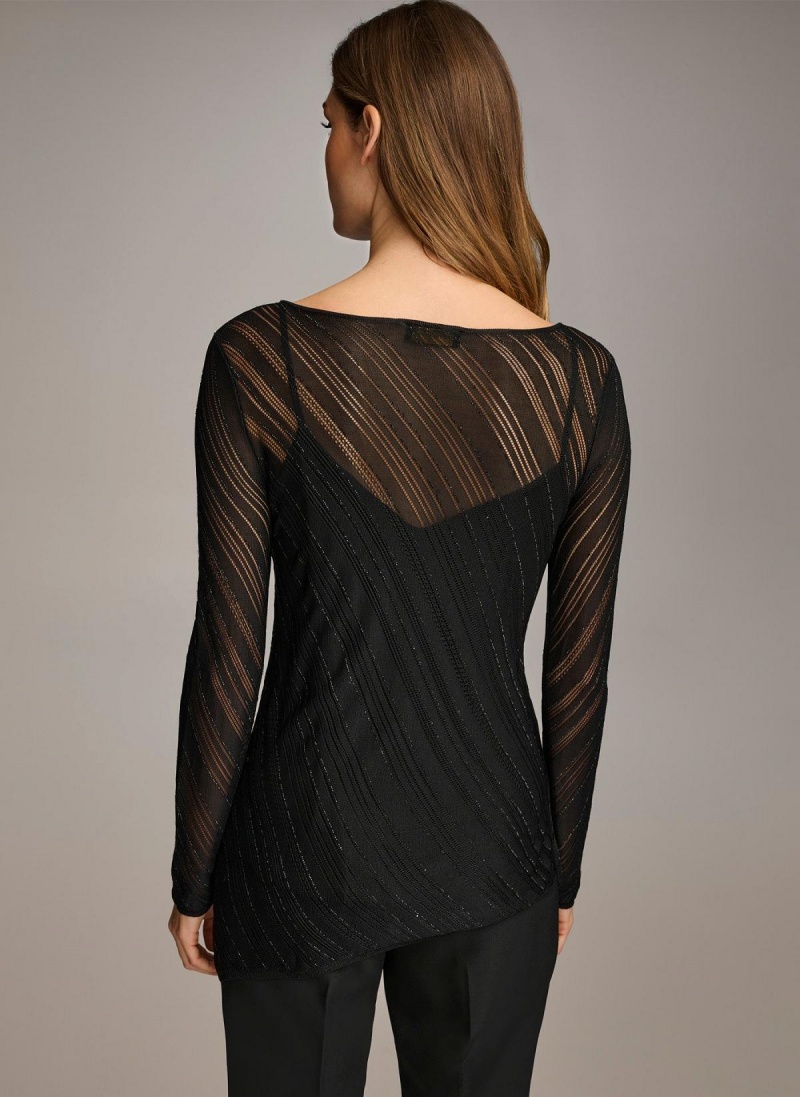 Donna Karan Sheer With Shimmer Sweaters and Tops Black | NZ_DK89727