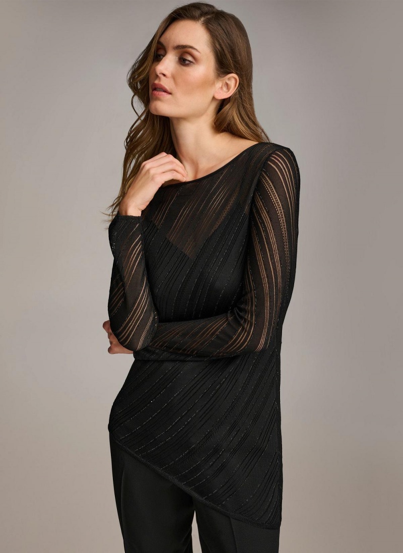 Donna Karan Sheer With Shimmer Sweaters and Tops Black | NZ_DK89727