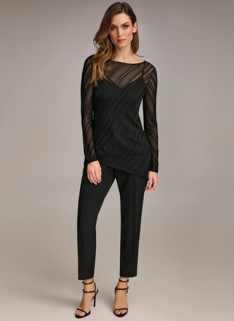 Donna Karan Sheer With Shimmer Sweaters and Tops Black | NZ_DK89727