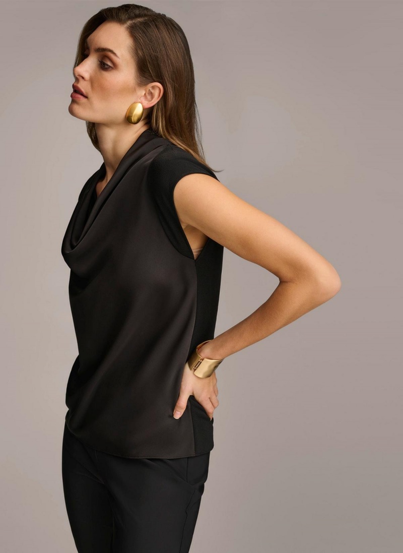 Donna Karan Sleeveless Cowl Neck Sweaters and Tops Black | NZ_DK21522