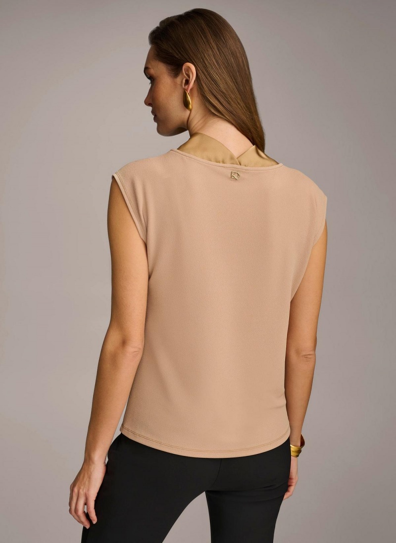 Donna Karan Sleeveless Cowl Neck Sweaters and Tops Gold | NZ_DK94917