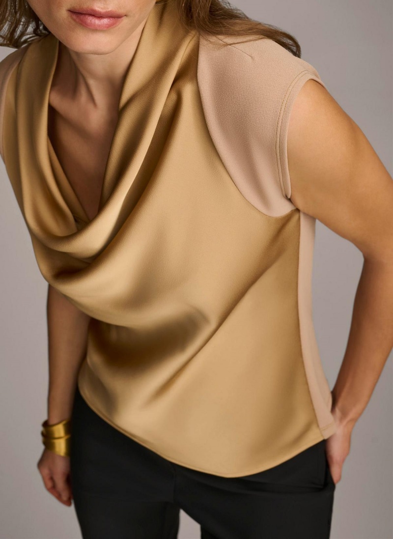 Donna Karan Sleeveless Cowl Neck Sweaters and Tops Gold | NZ_DK94917