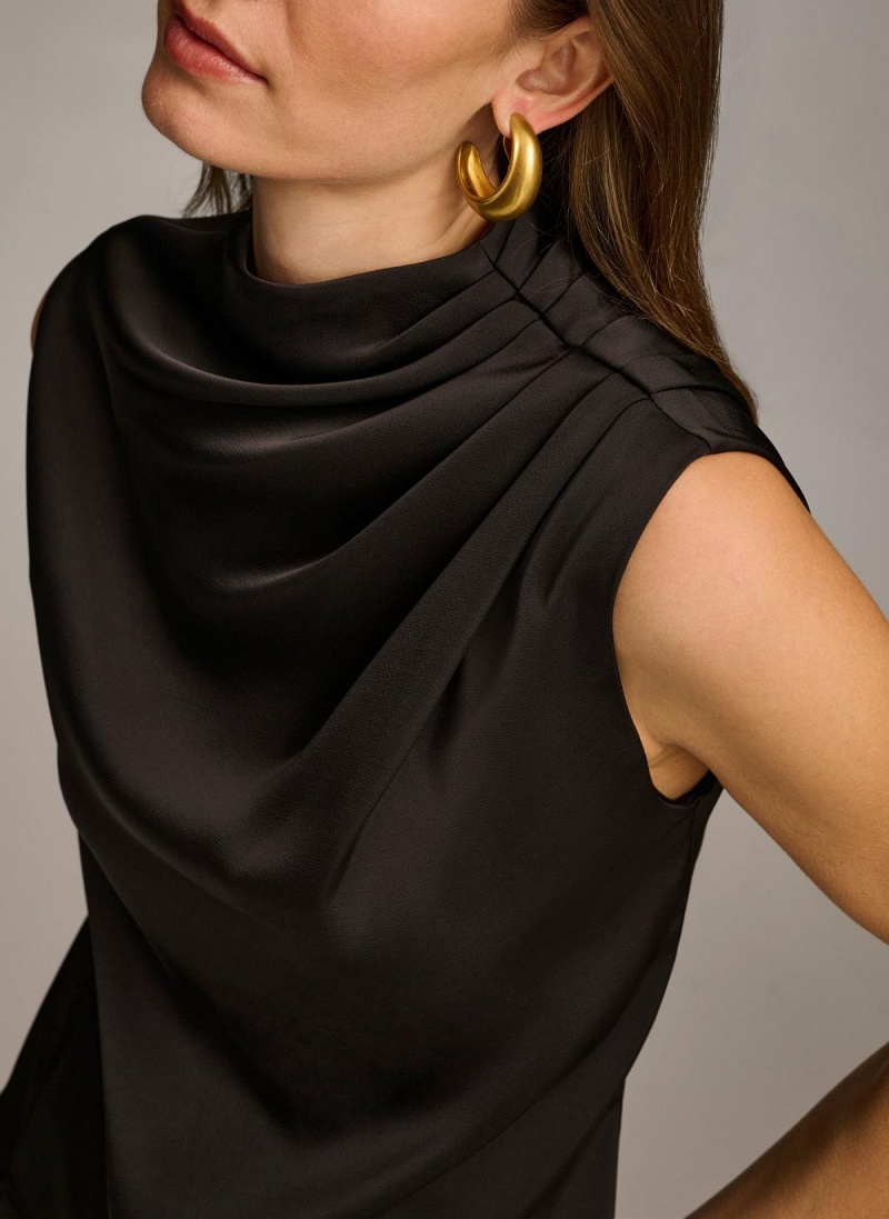 Donna Karan Sleeveless Draped Mockneck Sweaters and Tops Black | NZ_DK79909