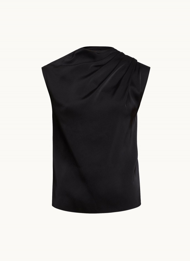 Donna Karan Sleeveless Draped Mockneck Sweaters and Tops Black | NZ_DK79909