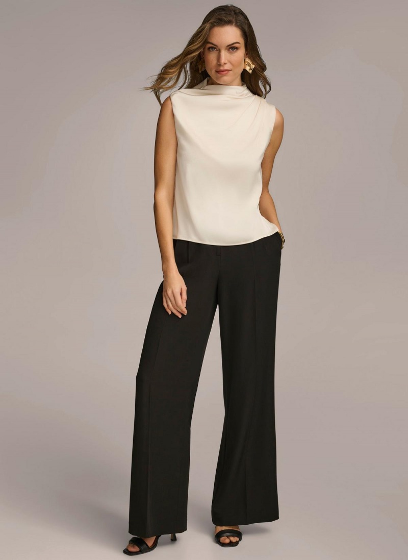 Donna Karan Sleeveless Draped Mockneck Sweaters and Tops Cream | NZ_DK88186