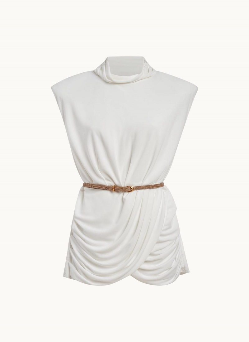 Donna Karan Sleeveless Mock Neck Knit Sweaters and Tops Cream | NZ_DK12389