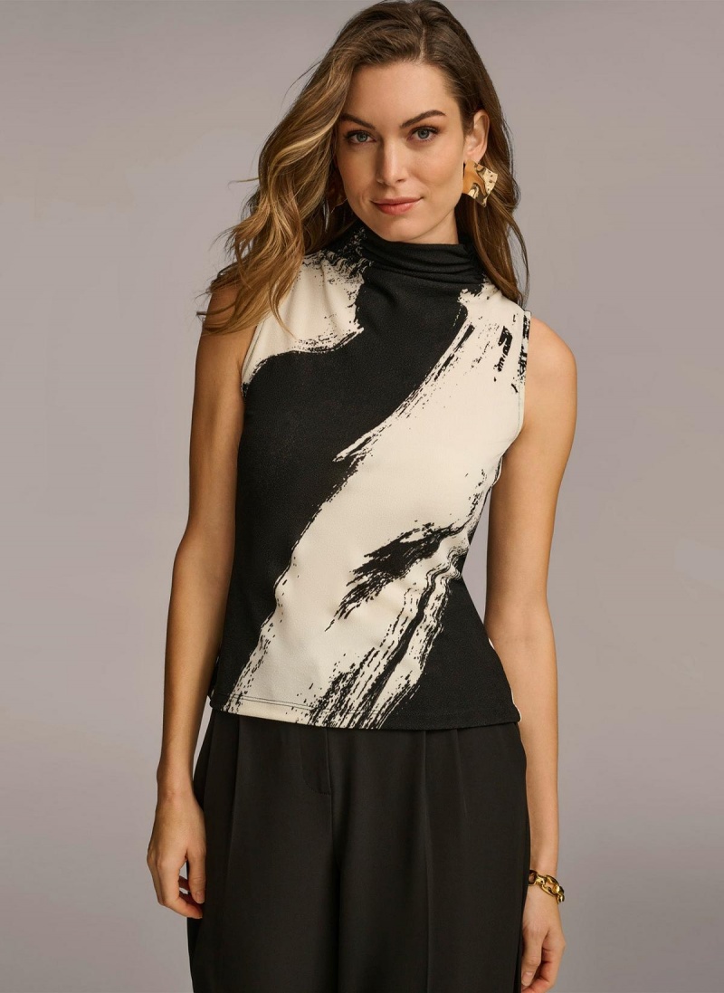 Donna Karan Sleeveless Mockneck Sweaters and Tops Black / Cream | NZ_DK68932