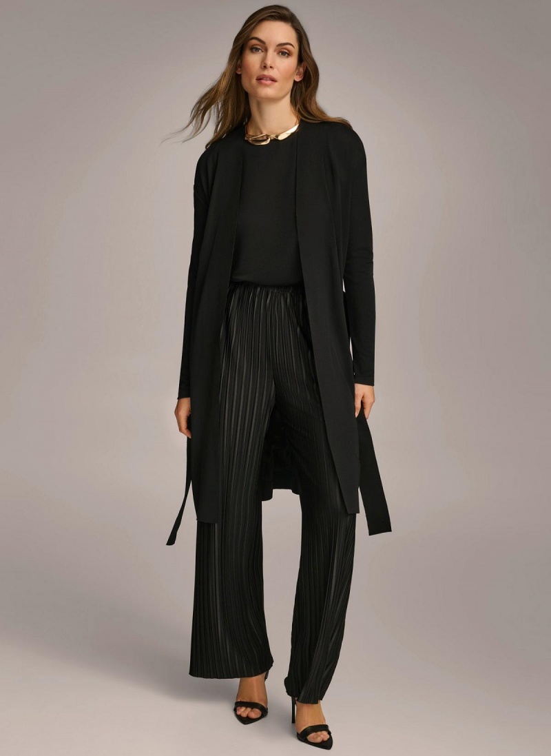 Donna Karan Tie Waist Cardigan Sweaters and Tops Black | NZ_DK13058