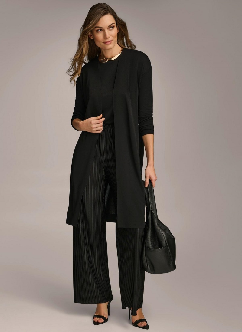 Donna Karan Tie Waist Cardigan Sweaters and Tops Black | NZ_DK13058