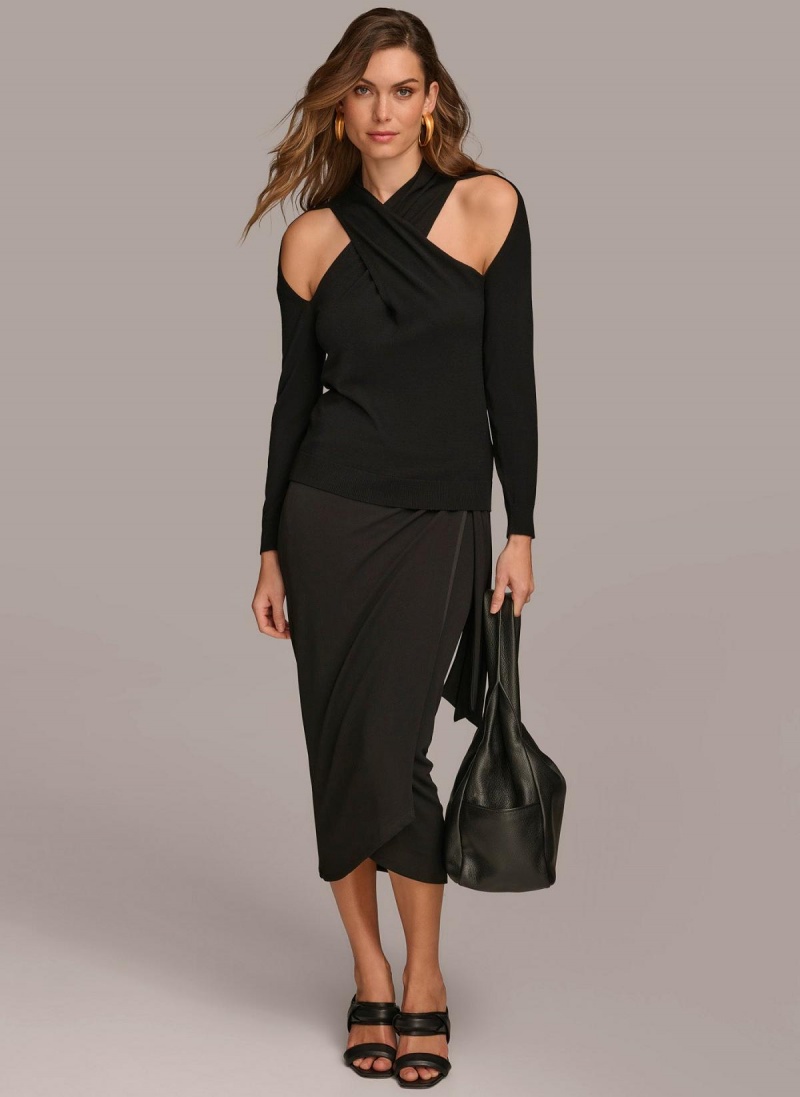 Donna Karan Twist Front Sweaters and Tops Black | NZ_DK92660