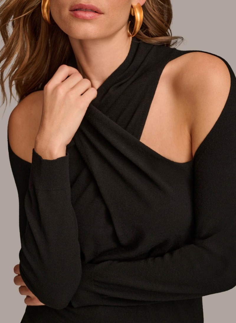 Donna Karan Twist Front Sweaters and Tops Black | NZ_DK92660