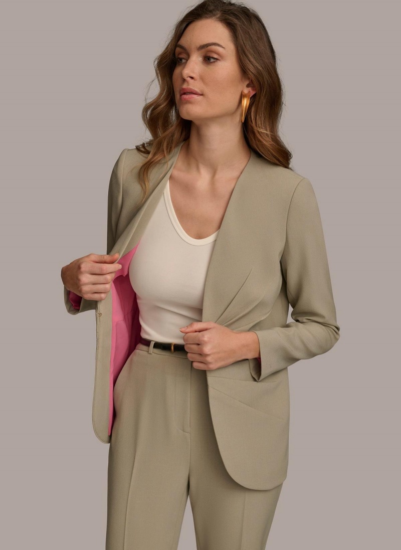 Donna Karan V Neck Cinched Closure Jacket Light Green | NZ_DK95568