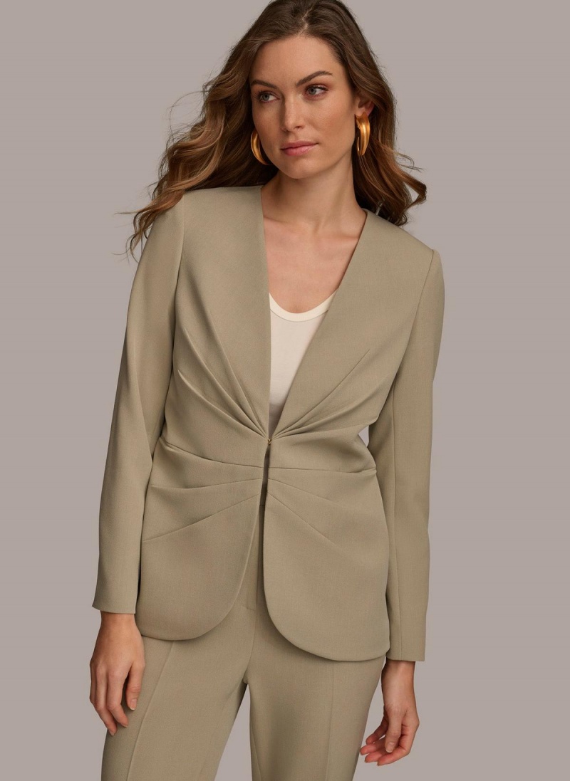 Donna Karan V Neck Cinched Closure Jacket Light Green | NZ_DK95568