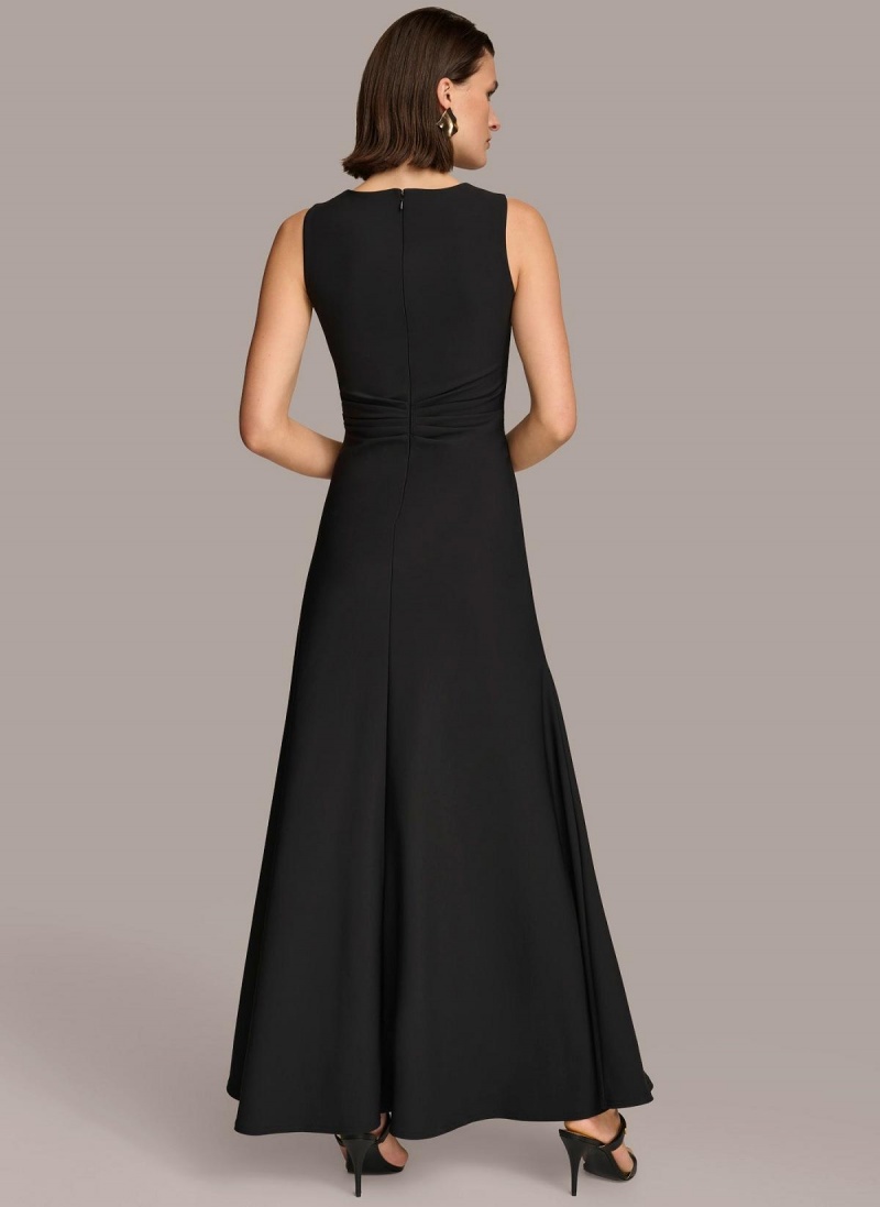 Donna Karan Vneck Twist Front Gown Dress Black | NZ_DK59241