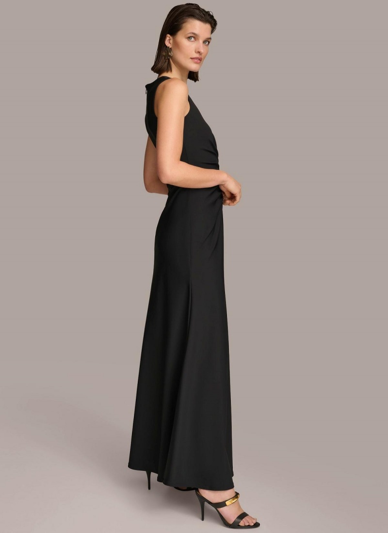 Donna Karan Vneck Twist Front Gown Dress Black | NZ_DK59241