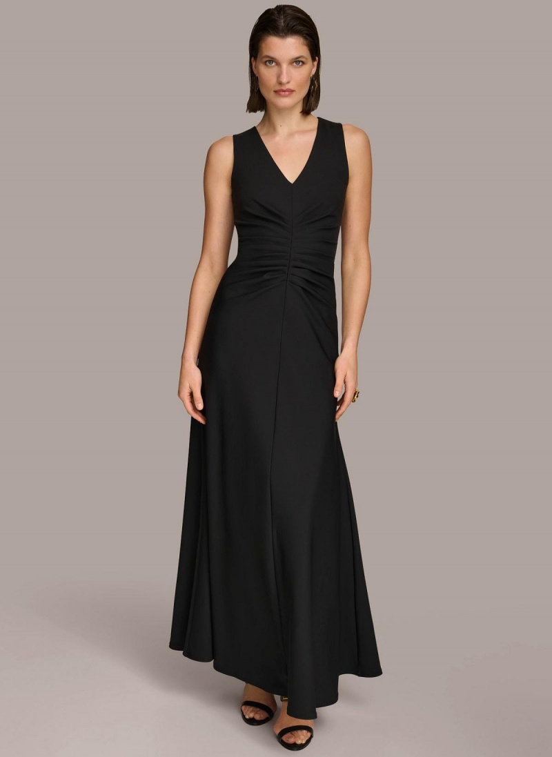 Donna Karan Vneck Twist Front Gown Dress Black | NZ_DK59241