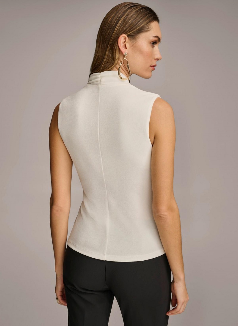 Donna Karan V-neck With Hardware And Ruched Detail Sweaters and Tops Cream | NZ_DK93305