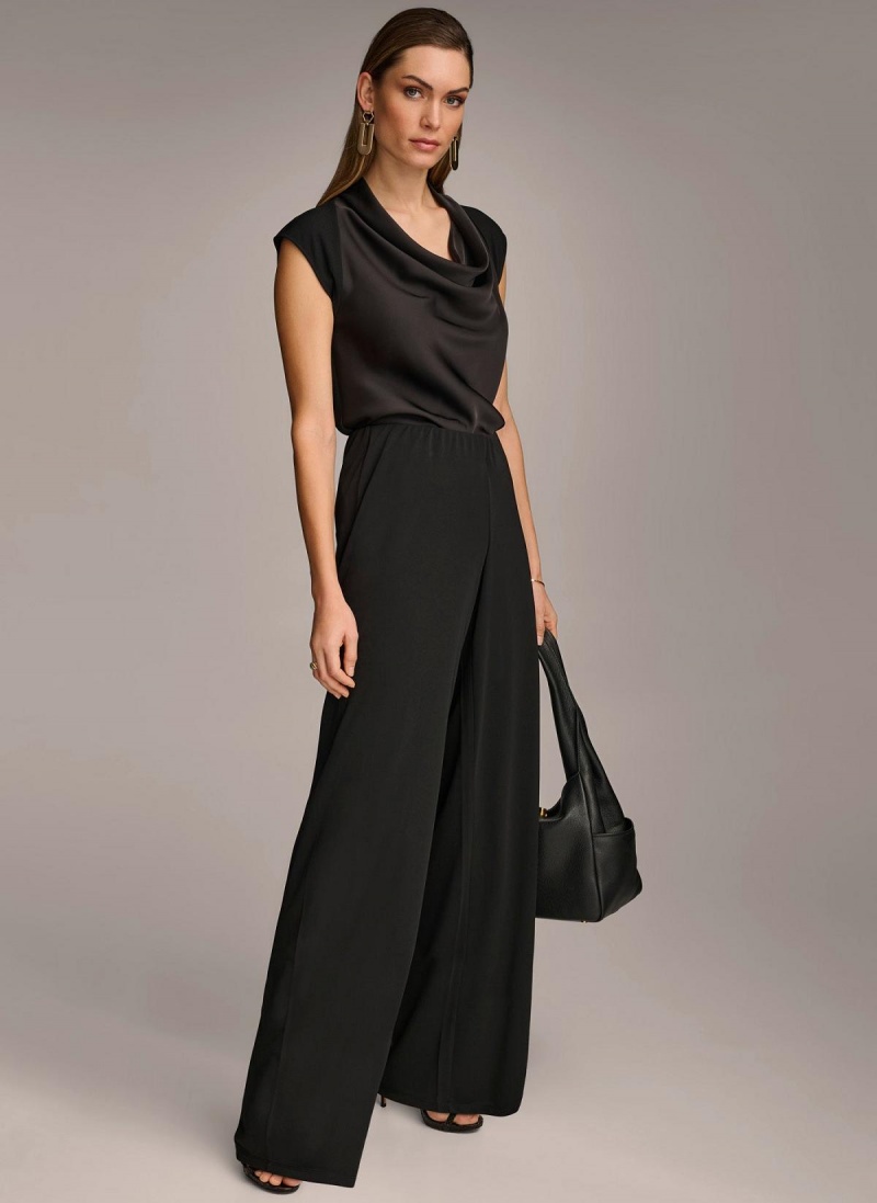 Donna Karan Wide Leg Flat Front Pants Black | NZ_DK99310