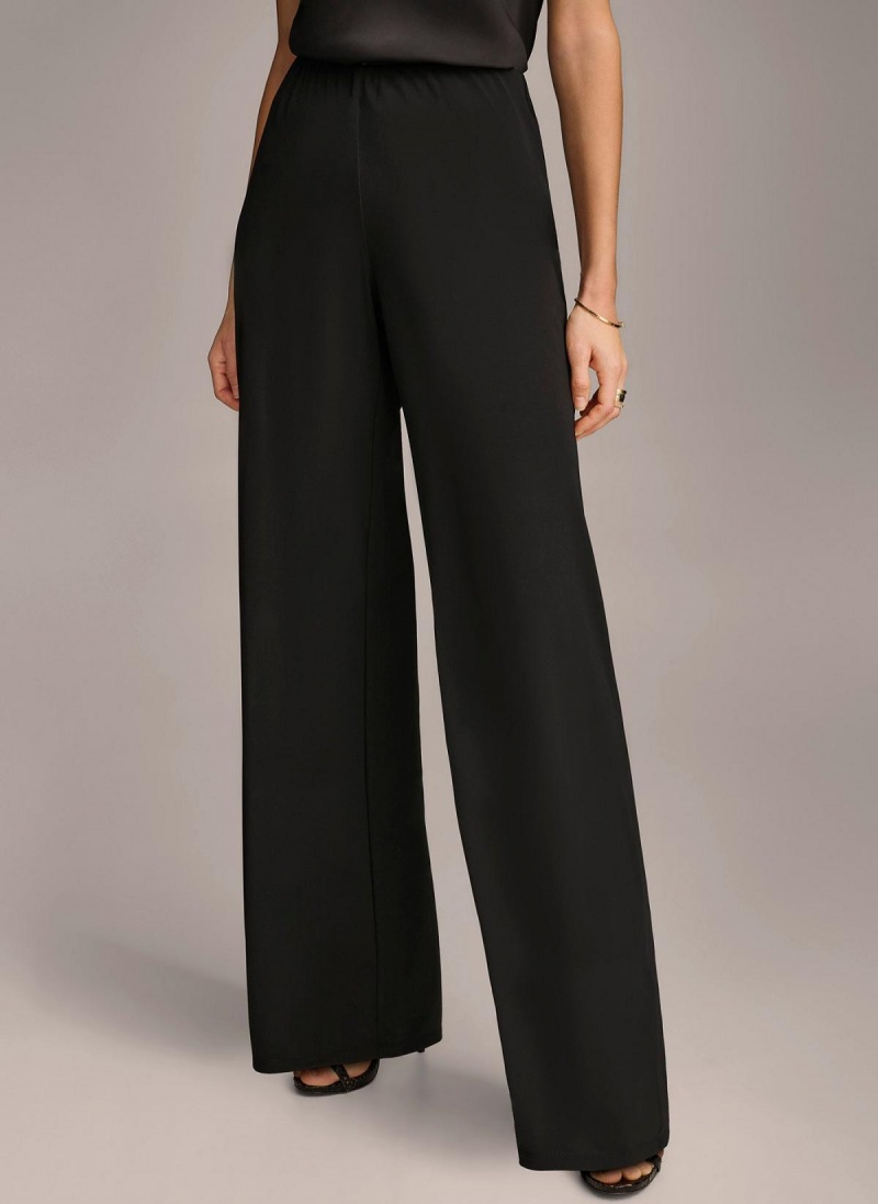 Donna Karan Wide Leg Flat Front Pants Black | NZ_DK99310