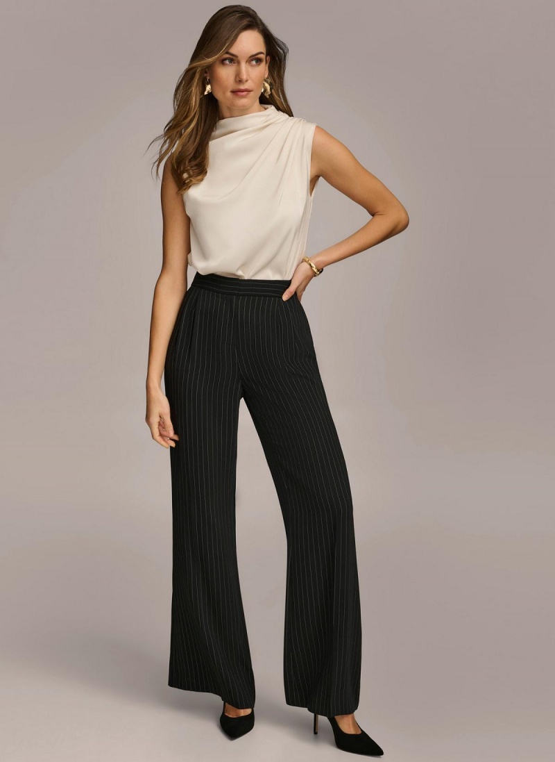 Donna Karan Wide Leg Pinstripe Pants Black | NZ_DK63710