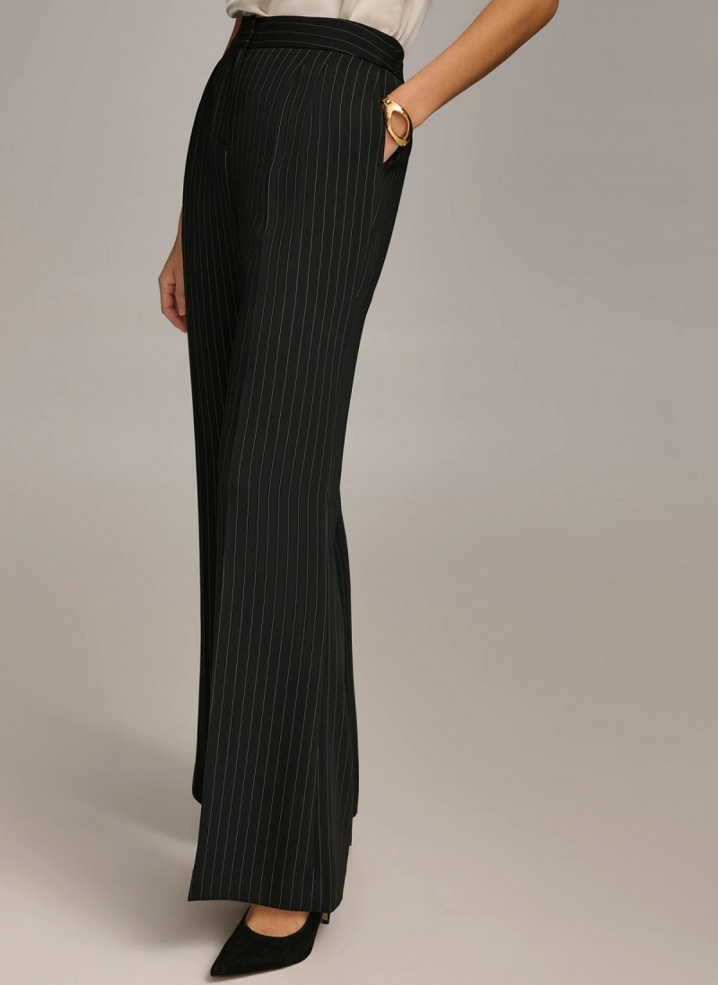 Donna Karan Wide Leg Pinstripe Pants Black | NZ_DK63710