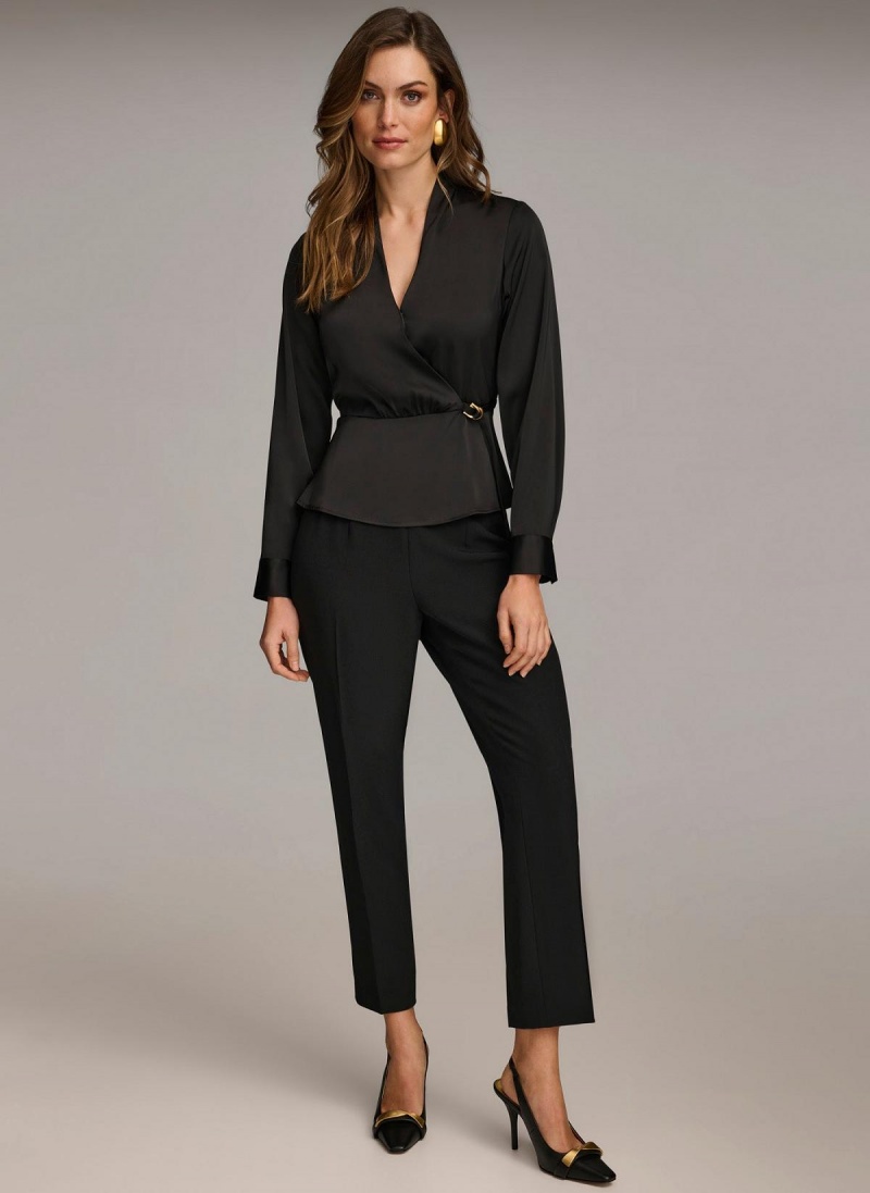 Donna Karan Wrap Blouse With Tie Sweaters and Tops Black | NZ_DK15363