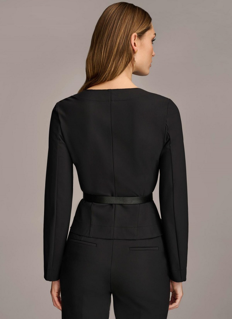 Donna Karan Wrap Jacket With Belt Sweaters and Tops Black | NZ_DK10655