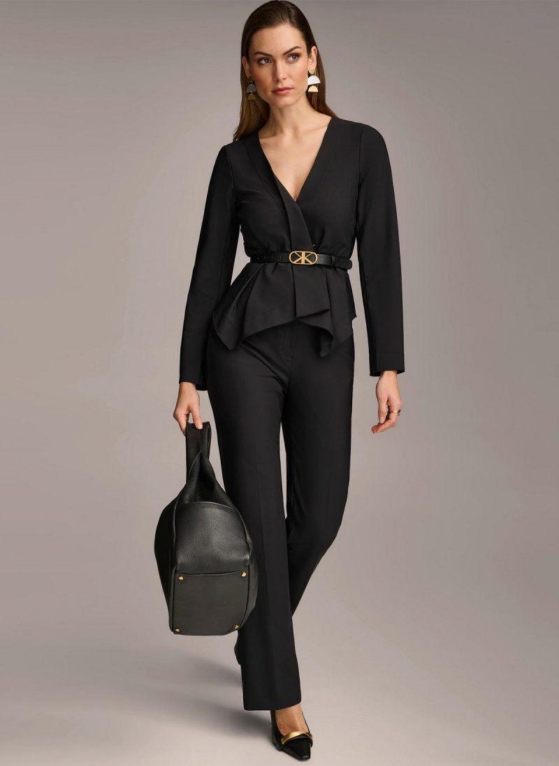 Donna Karan Wrap Jacket With Belt Sweaters and Tops Black | NZ_DK10655