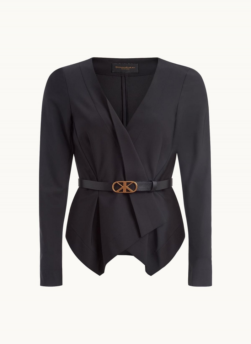 Donna Karan Wrap Jacket With Belt Sweaters and Tops Black | NZ_DK10655